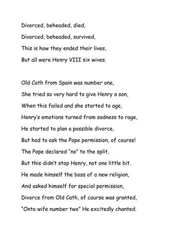 henry the 8th wives poem.